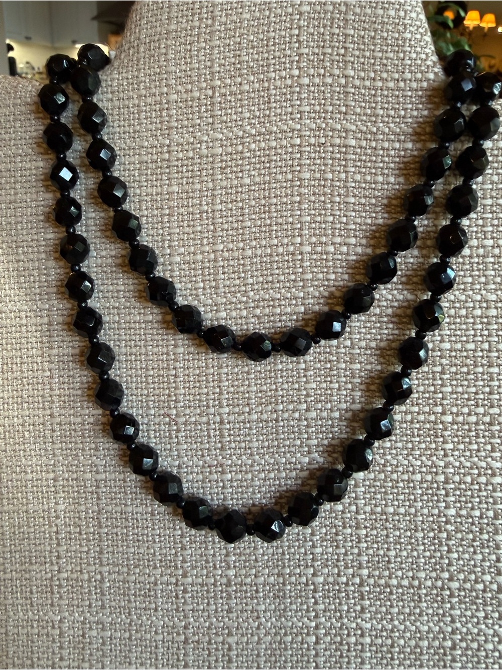 Vintage Black Faceted Glass Bead Necklace - Women Jewelry